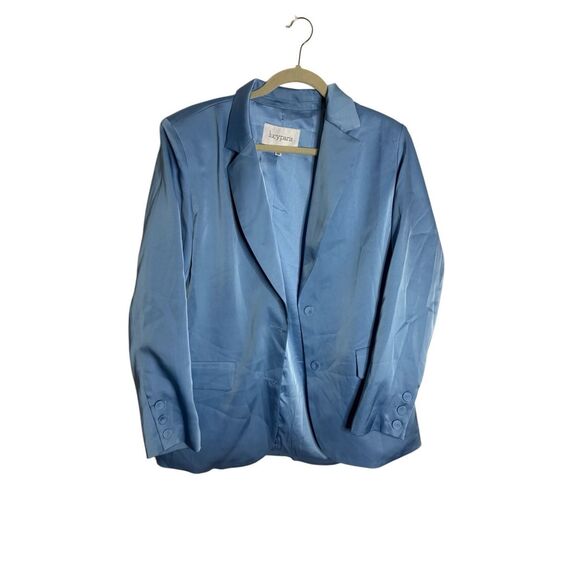 Lucy Paris Blue Satin Two-Button Blazer Jacket Women’s Size Large - Picture 1 of 6